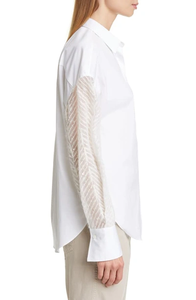 Shop Brunello Cucinelli Sequin Sleeve Poplin Shirt In White