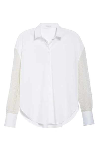 Shop Brunello Cucinelli Sequin Sleeve Poplin Shirt In White