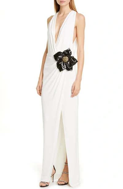 Shop Haney Floral Applique Plunging Gown In Ivory