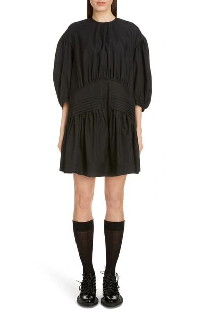 Shop Simone Rocha Pintuck Pleat Cotton Poplin Minidress In Black