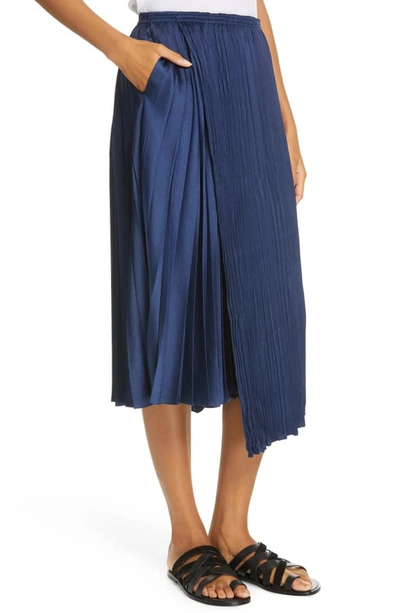 Shop Vince Mixed Pleat Wrap Midi Skirt In Hydra