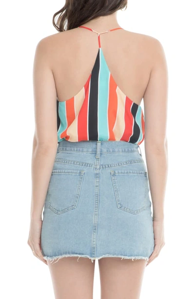 Shop Astr Amber Striped Bodysuit In Aqua/ Orange Stripe