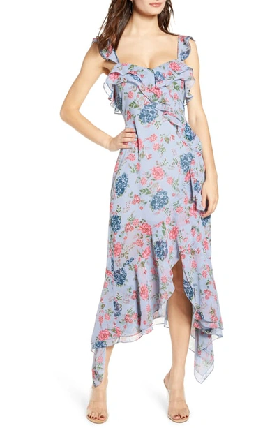 Shop Wayf Issy Ruffle Midi Dress In Blue Celestial Floral