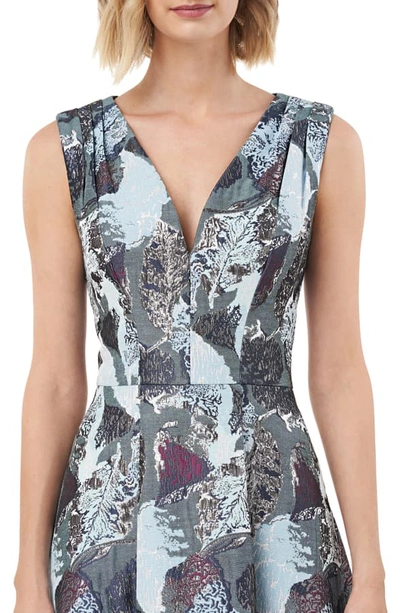 Shop Kay Unger Sleeveless Metallic Jacquard A-line Cocktail Dress In Teal Multi