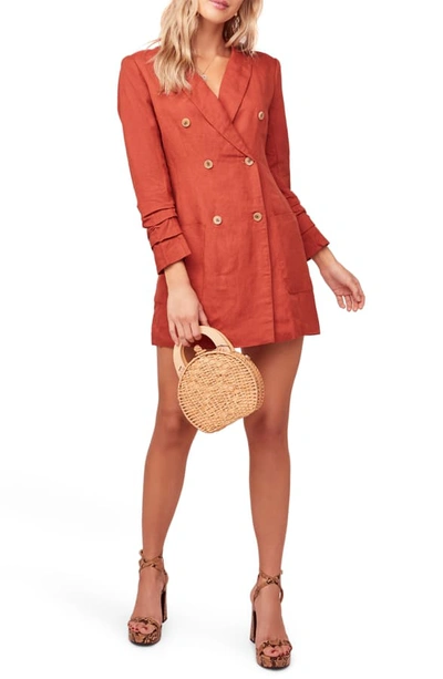 Shop Astr Verona Long Sleeve Linen Blend Blazer Minidress In Rust
