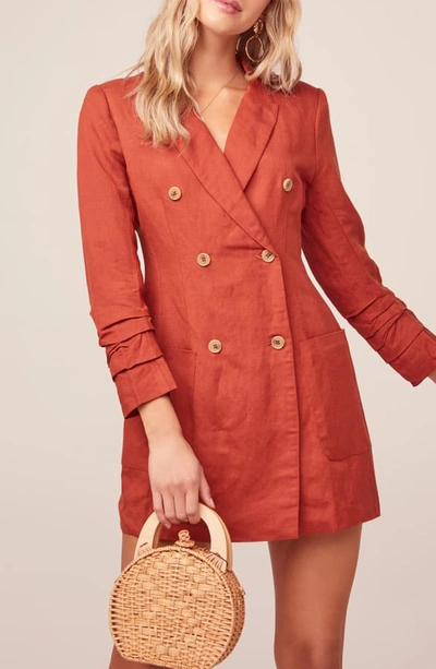 Shop Astr Verona Long Sleeve Linen Blend Blazer Minidress In Rust