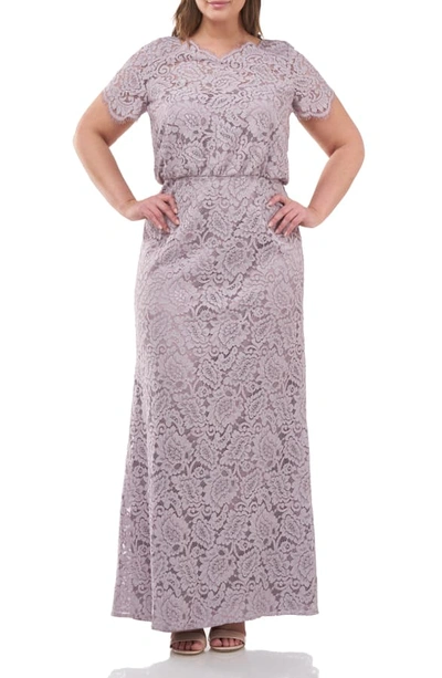 Shop Js Collections Blouson Waist Lace A-line Gown In Taupe