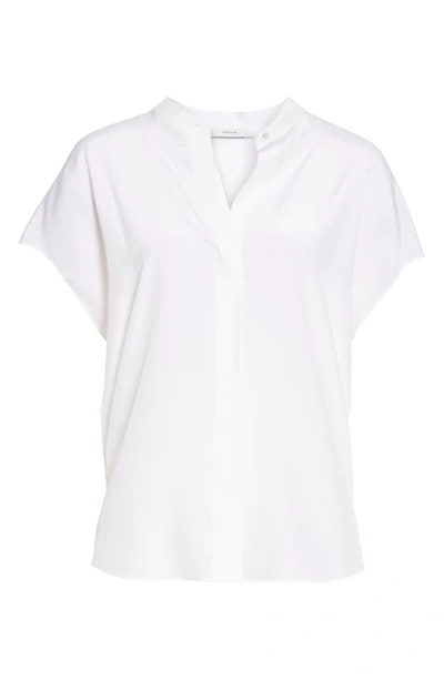 Shop Vince Back Slit Short Sleeve Silk Blouse In Optic White