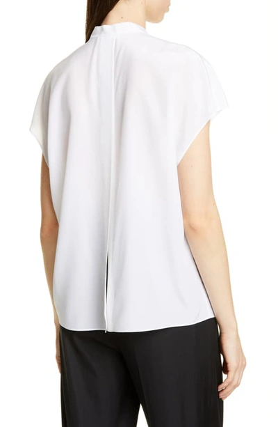 Shop Vince Back Slit Short Sleeve Silk Blouse In Optic White