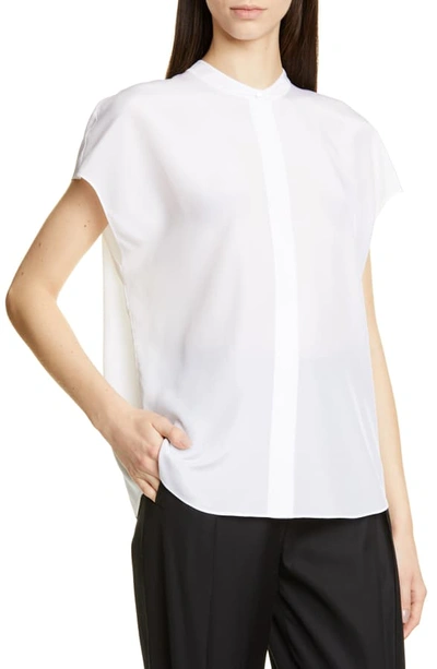 Shop Vince Back Slit Short Sleeve Silk Blouse In Optic White