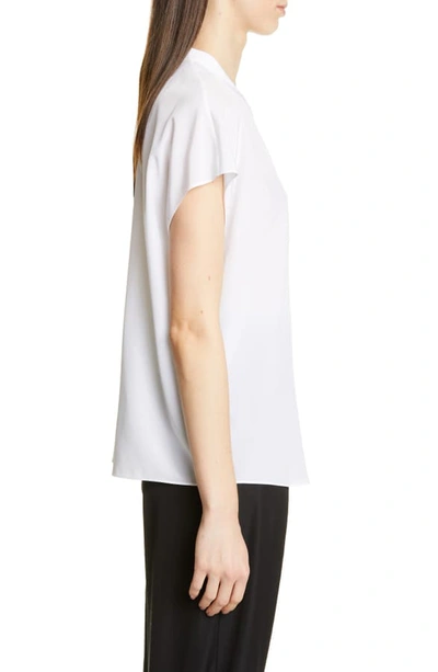 Shop Vince Back Slit Short Sleeve Silk Blouse In Optic White