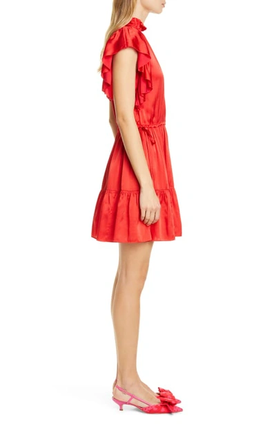 Shop Kate Spade Tiered High Neck Silk Blend Dress In Zinnia Red