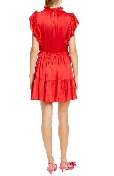 Shop Kate Spade Tiered High Neck Silk Blend Dress In Zinnia Red