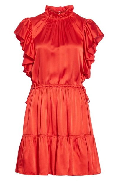 Shop Kate Spade Tiered High Neck Silk Blend Dress In Zinnia Red