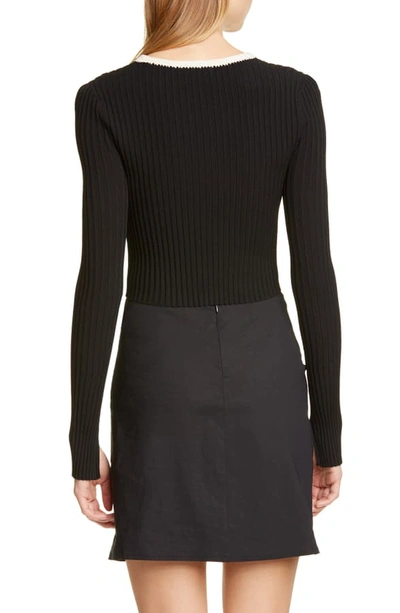 Shop A.l.c Hughes Crochet Neck Ribbed Sweater In Black / Natural