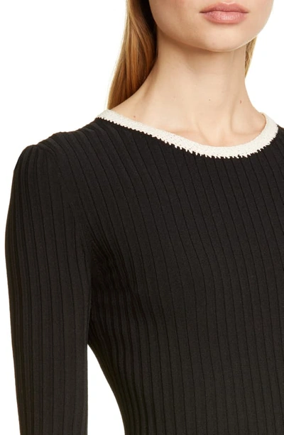 Shop A.l.c Hughes Crochet Neck Ribbed Sweater In Black / Natural