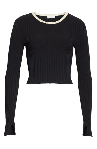 Shop A.l.c Hughes Crochet Neck Ribbed Sweater In Black / Natural