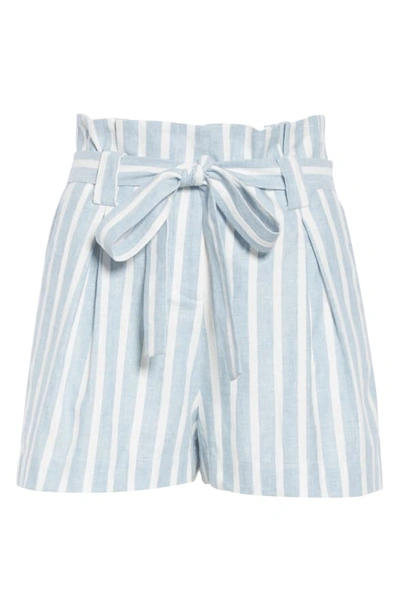 Shop L Agence Alex Stripe Paperbag Shorts In Light Blue/ Ivory