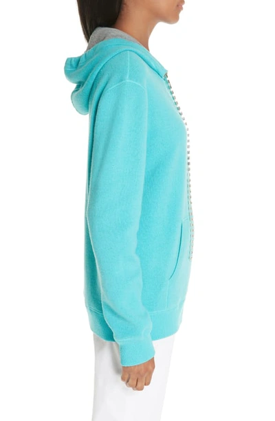 Shop Michael Kors Crystal Drawstring Cashmere Blend Hoodie In Aqua