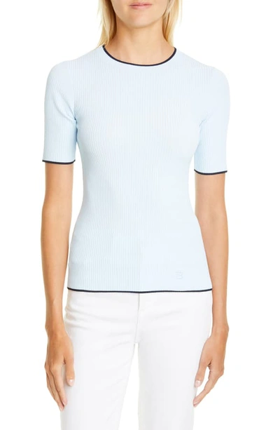 Shop Ted Baker Ribbed Tipped Detail Short Sleeve Sweater In Light Blue