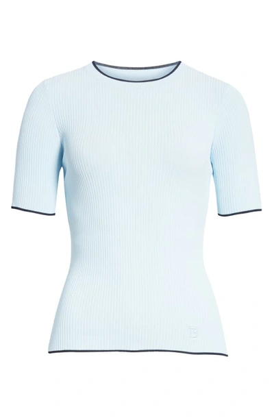 Shop Ted Baker Ribbed Tipped Detail Short Sleeve Sweater In Light Blue