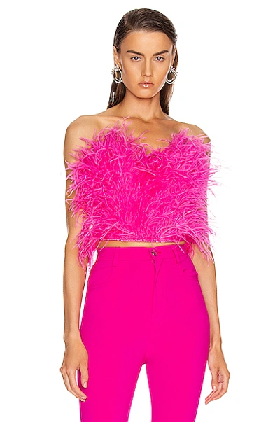 Shop Attico Ostrich Feather Embroidered Top In Pink In Fuchsia