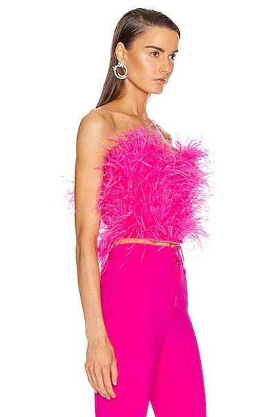 Shop Attico Ostrich Feather Embroidered Top In Pink In Fuchsia