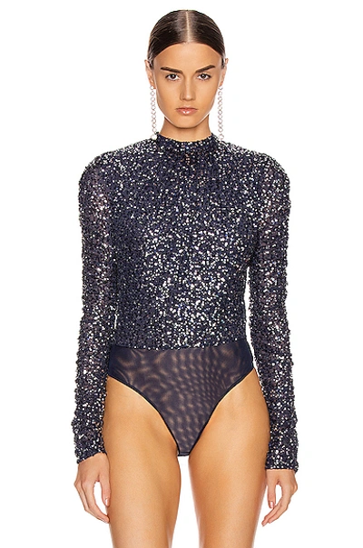 Shop Jonathan Simkhai Speckled Sequin Bodysuit In Midnight
