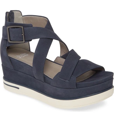 Shop Eileen Fisher Boost Wedge Sandal In Denim Nubuck
