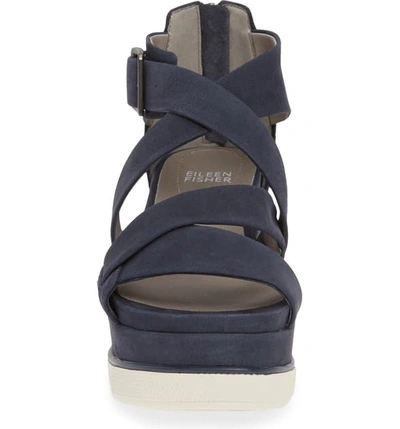 Shop Eileen Fisher Boost Wedge Sandal In Denim Nubuck