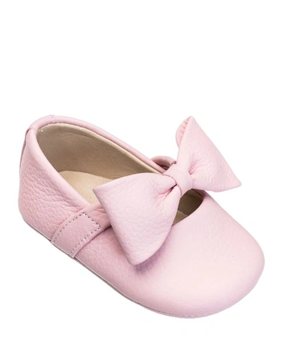Shop Elephantito Girl's Leather Ballet Flat W/ Bow, Baby In Pink