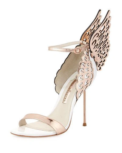 Shop Sophia Webster Evangeline Angel Wing High-heel Sandals In White/rosegold