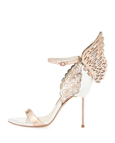 Shop Sophia Webster Evangeline Angel Wing High-heel Sandals In White/rosegold