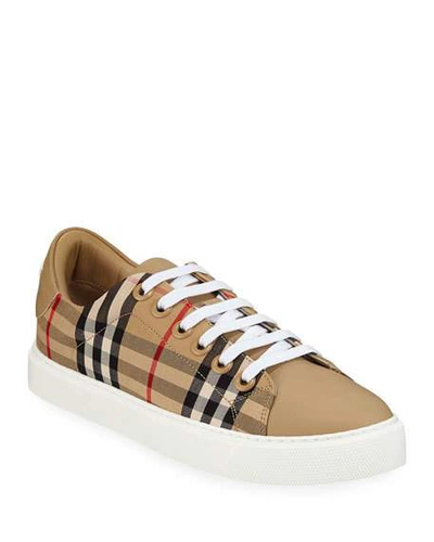 Shop Burberry Vintage Check And Leather Sneakers In Archive Beige