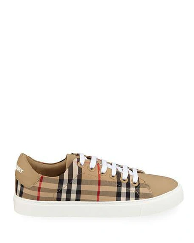 Shop Burberry Vintage Check And Leather Sneakers In Archive Beige