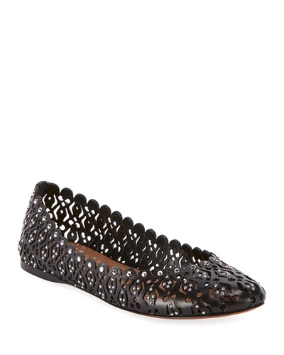 Shop Alaïa Laser-cut Studded Ballet Flats In Black