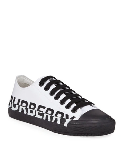 Shop Burberry Larkhall Low-top Canvas Logo Sneakers In White/black
