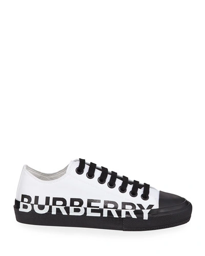 Shop Burberry Larkhall Low-top Canvas Logo Sneakers In White/black