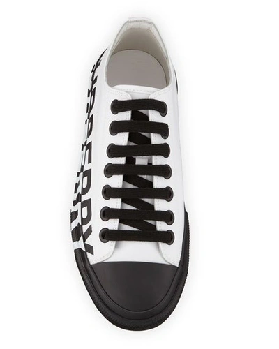 Shop Burberry Larkhall Low-top Canvas Logo Sneakers In White/black