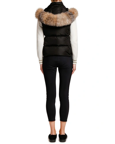 Shop Moncler Gallinule Puffer Vest W/ Detachable Fur-trim Hood In Black
