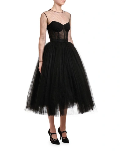 Shop Dolce & Gabbana Netted Illusion Bustier Tulle Dress In Black