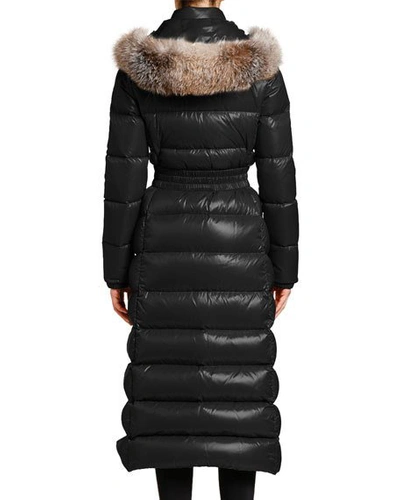 Shop Moncler Hudson Long Puffer Coat With Fur Hood In Black