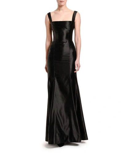 Shop Dolce & Gabbana Stretch Duchesse Satin Square-neck Gown In Black