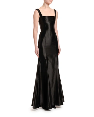 Shop Dolce & Gabbana Stretch Duchesse Satin Square-neck Gown In Black