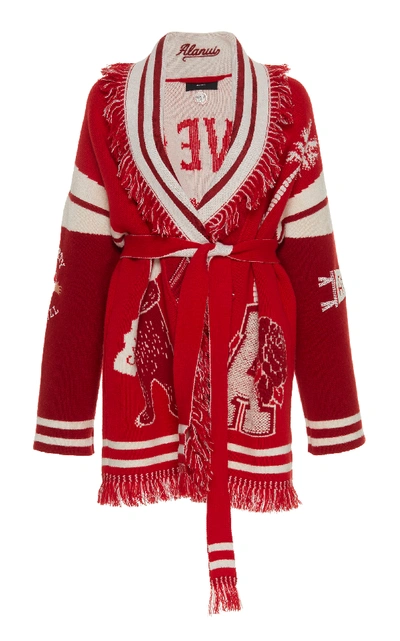 Shop Alanui College Varsity Knit Cardigan In Red