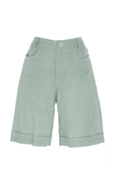 Shop Albus Lumen Lumen Distressed Linen Shorts In Green