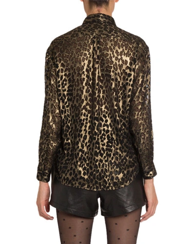 Shop Saint Laurent Leopard-print Velvet Classic Blouse In Black/gold