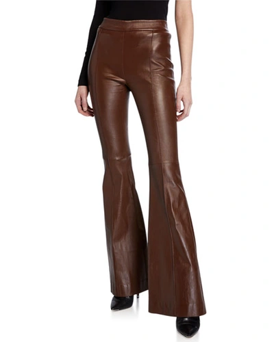 Shop Rosetta Getty Pintucked Leather Pants In Brown