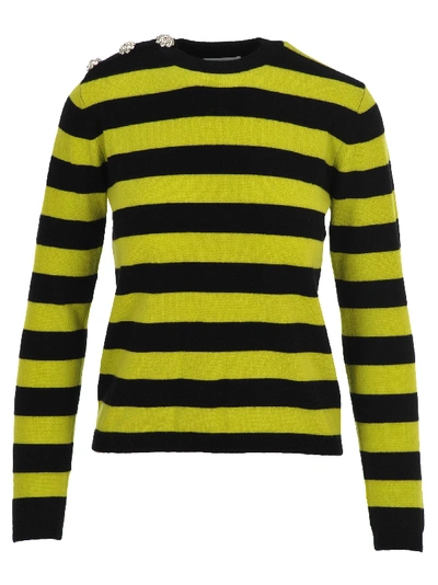 Shop Ganni Stripe Cashmere Jumper In Black + Lime