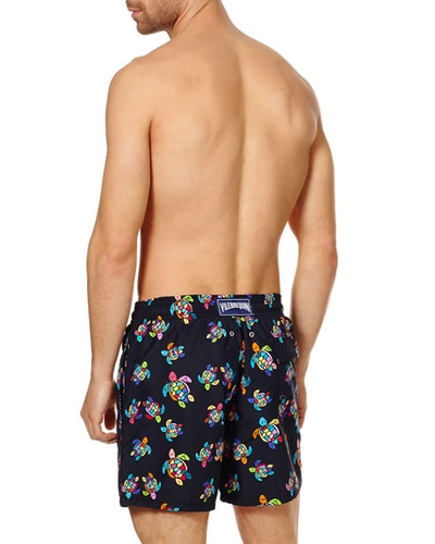 Shop Vilebrequin Men's Rainbow Turtle Print Swim Trunks In Noir